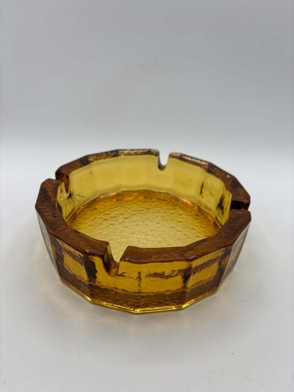 Vintage Mid Century Modern Blenko Honey Amber Glass Octagonal Ashtray